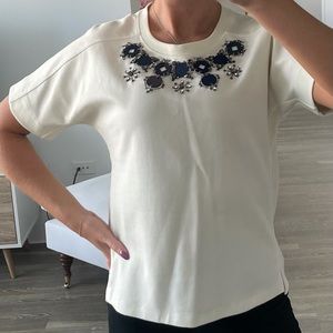 J Crew Blue Beaded Cotton Top